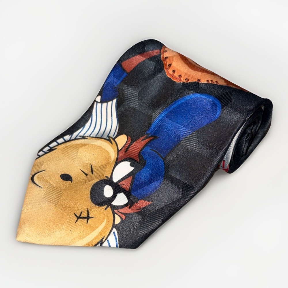 Vintage 1996 Looney Tunes Mania Taz Baseball Mens Tie Tasmanian Devil